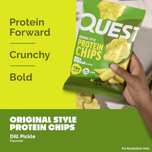 Image of Quest Nutrition Dill Pickle Flavored Protein Chips, 19g Protein, 4g Net Carbs, Protein Snacks, Gluten Free, 4 Count