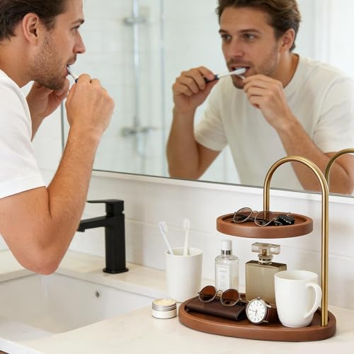 Bandeja decorativa de madera con dos niveles para relojes y cosméticos 3