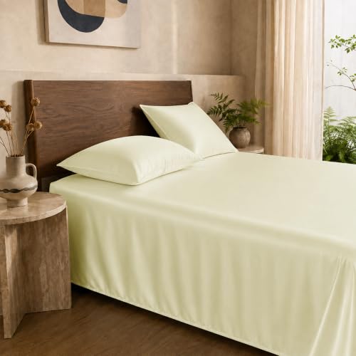 Image of HOMEMONDE 100% Bamboo King Size Flat Bedsheet with 2 Pillow Covers | 300 TC Luxury Cooling Bed Sheet | Ultra Soft, Breathable & Moisture Wicking | (Ivory, 108x108 Inches)