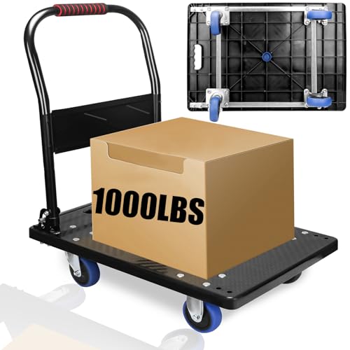 Push Cart Dolly, Moving Platform Hand Truck with 360 Degree Swivel Silent Wheel, Foldable for Easy Storage Suitable with 1000lb Weight Capacity, Black by ROCELIA - Used condition - US$60.34