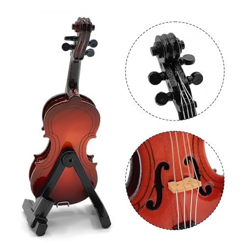 Musiin Miniature Instrument Model 10cm Violin Ornament with Bow Stand Violin Case Home Decor Photography Prop Wooden Gift - Thumbnail 3