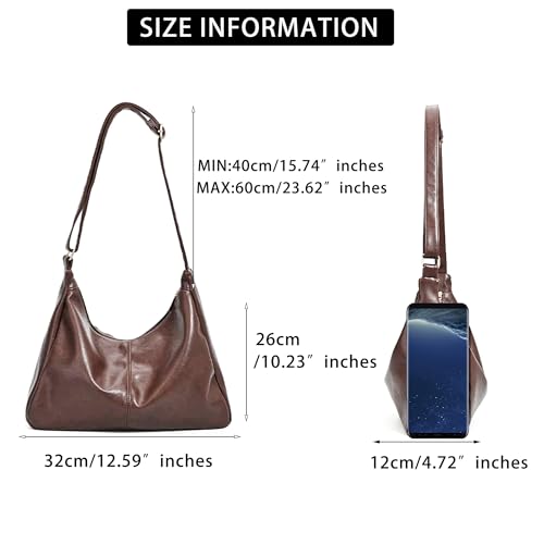 Image of Fozehlad Vegan Leather Hobo Bags for Women | Black Purse Brown Purse Waterproof Slouchy Shoulder Tote Bag for Work Daily