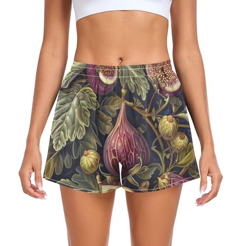 EtherSpher Figs Design Purple Green Women's Athletic Shorts with Pockets Girls Basketball Shorts for Biking Lounging Jogging Beach pantalonetas para Mujeres L