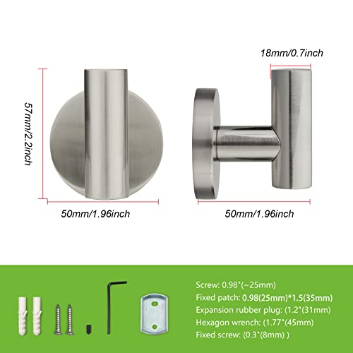 Tunny 3 Pack Round Bathroom Coat Hook-Shiny Nickel Brushed Robe Hook Heavy Duty Door Hanger Towel Robe Clothes Cabinet Closet Sponges Wall Hook For Bathroom Bedroom Kitchen #TOP1