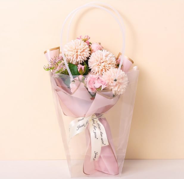 Miniatura 8 de SOUJOY Paquete de 10 bolsas transparentes para ramo de flores, bolsas de regalo extra grandes con asas largas, 13 pulgadas de largo x 8.2 pulgadas