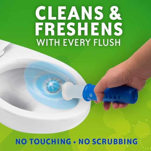 Image of Scrubbing Bubbles Fresh Gel Toilet Bowl Cleaning Stamps, Helps Keep Toilet Clean and Helps Prevent Limescale & Rings, Rainshower Scent, 1 Dispenser with 6 Fresh Gel Stamps (Pack of 6)