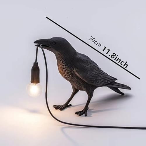 Scomx Raven Table Lamp - Crow Desk Lamp - Vintage Resin Bird Lamp - Birds Table Light For Bedside Bedroom Living Room Decor Black (Bulb Included) (Black) #TOP5