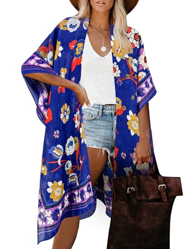 Image of Breezy Lane Women's Kimono Cardigan Summer Swimsuit Coverups Beach Cover Up with Floral Print for Vacation