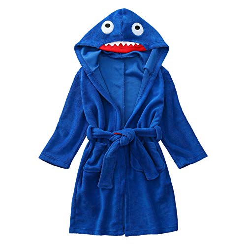 Youmymine Infant Boys Girls Cartoon Soft Flannel Bathrobes, Unisex Hoodie Robe Sleepwear Pajamas, 3-9 Years (Blue, 3-5 Years)