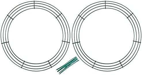 Upstout Pack of 2 Wire Wreath Frame (14 Inch) with 10 Twist Ties – Round Metal Wreath Form for Crafts & Floral Decorations on Weddings Christmas Home Party Celebrations, Dark Green