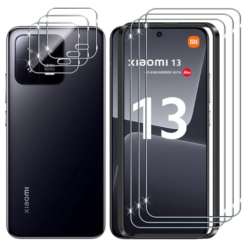 Lutree 3+3 Piezas Protector de Pantalla para Xiaomi Mi 13 Cristal Templado con Protector de Lente de Cámara y Marco de Instalación,Dureza 9H Anti-Arañazos Libre de Burbujas Cristal Templado