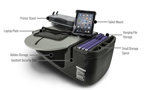Image of AutoExec AE-RMCD-PS-TAB-GT Roadmaster Car Desk for Your Vehicle Workstation and Mobile Office, with Printer Stand and Tablet Mount | Vehicle Workstation, Mobile Office, Printer Stand, Tablet Mount