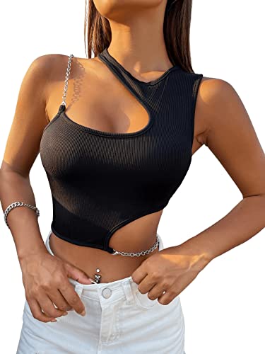 GORGLITTER Cut Out Oberteil Damen Sexy Crop Top Mit Ketten Y2k Rippenstrick...