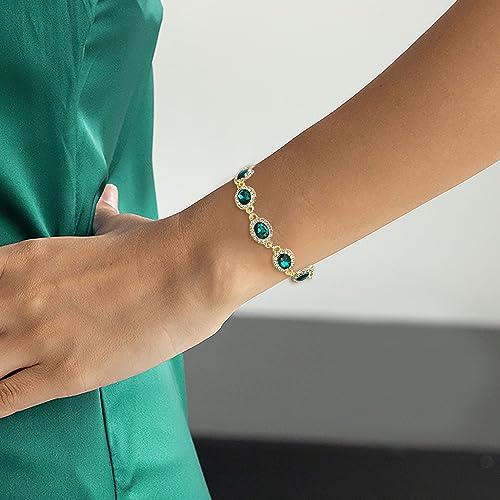 Crysdue Wedding Jewelry Set for Women Brides Oval Rhinestone Crystal Collar Necklace Link Bracelet Teardrop Pierced Dangle Earrings for Prom Party4