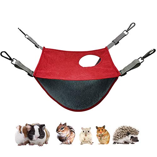 CNBEAU Small Animals Hammock Hamster Bed Triple Rats Bunkbed Cage Hanging Hideout Winter Warm Plush for Hedgehog Sugar Glider Guinea Pig Squirrel Sugar Glider Chinchilla,Red