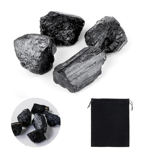 150g Piedra Turmalina Negra Naturales, 20 a 30mm piedras de agua sin tratar, Piedra Turmalina Negra Cristales Curativos Naturales Adecuado para Meditación Joyería Decoración la decoración del hogar