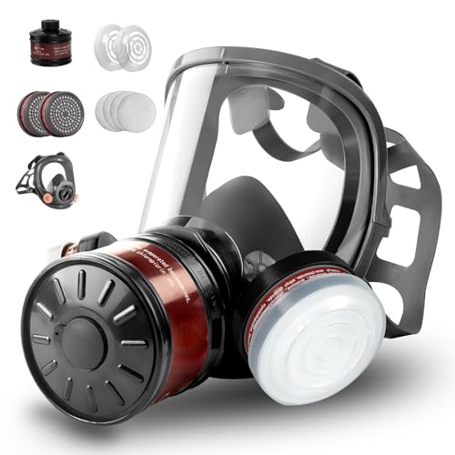 HANUU Gas Masks Survival Nuclear and Chemical, Gas Mask with 40mm Activated Carbon Filter and P-A-1 Filters, Tactical Full Face Respirator Mask for Gases Vapor Chemicals Spray Paint Resin Dust