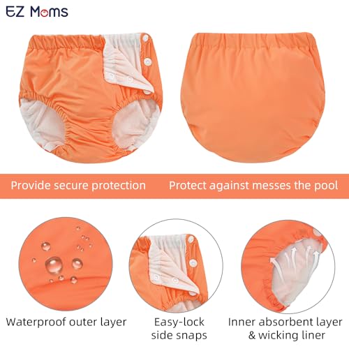 Image of EZ Moms 2 Packs Reusable Swim Diapers Toddler Baby Swim Diaper Size 1 Washable Snap Pool Swimming Diaper 12-18 Months Soft Waterproof Diapers for Swimming Lessons Boys and Girls with a Laundry Bag