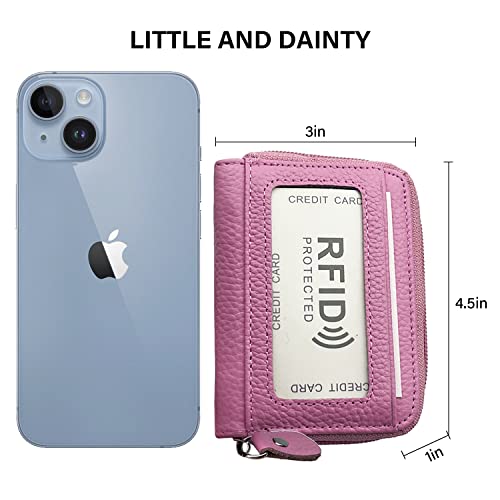 Image of RFID Blocking Genuine Leather Credit Card Case Holder Security Travel Wallet (Pink)