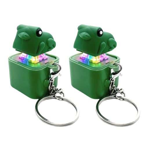 SOMAREM Frog Croaking Fidget Toy Frog Croaking Keychain With Sound LED lights Rechargeable Keyboard Clicker For Stress Relief Anxiety Fun Gifts Portable Noise Keychain Toy for Adults Kids (2PCS)