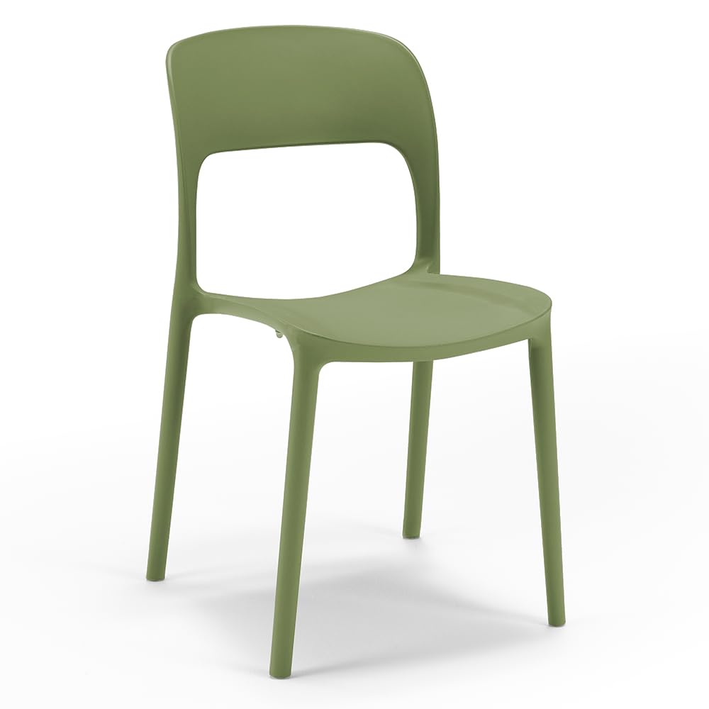 REDÒKASA Set 4 sedie in polipropilene KATE, impilabile, resistente ai raggi UV, design moderno, ideale per sala da pranzo, cucina, sala d’attesa, bar, ristoranti o da esterno (4, Verde Oliva)