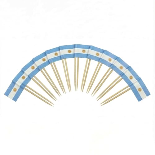 120 Stück Argentinien-Flaggen-Cocktailspieße - 6,5 cm (2,5 Zoll) Bambus-Zahnstocher mit Mini-Flaggen - Robuste Garniturspieße für Partys, Bars, Catering und Events - von Mobi Lock