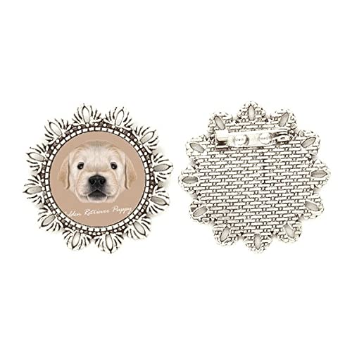 Broche de plata diseño flor de perro y cachorro Trained en Retriever medium