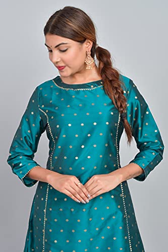Image of Riara Art Silk Women Long Anarkali Kurti with Pant Polka Dot A-line Ladies Ethnic Wear Dress