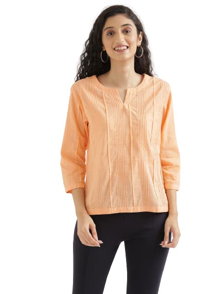 Image of SAADAA Everyday Cotton Top | Women's Regular Solid Color Top | Casual /Office Wear