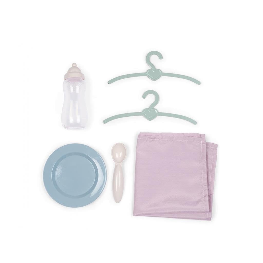 Smoby 7600220374 Baby Nurse Wielofunkcyjna walizka 3w1, łóżeczko dla lalki, krzesełko do karmienia bobasa, przenośny kontenerek na kółkach, 25,5x25,5x62 cm