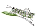 Alilang Synthetic Peridot Green Rhinestone Crystal Insect Grasshopper Locust Leaf Big Pin Brooch