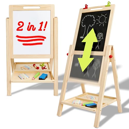 Kidaddle 2-in-1 Double Sided Kid's Easel, Tabletop Art Easel for Toddlers 2-4, Toddler Chalk Board for Children, Kid Art Easel, Arts Easel for...