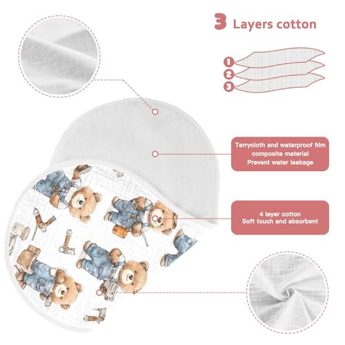 vvfelixl Baby Burp Cloths Cute Bear Repairman Baby Newborn Cotton Burping Cloths Set Babys Washcloths 4 Pack3