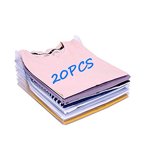DIKER Organizador de Camisetas Camiseta Carpeta Organizador de Armario Hogar Estantería Doblador Ropa Tabla para Doblar la Ropa Placa Ayuda para Plegar la Ropa armarios(20pcs+ Bolsillo con cordón)