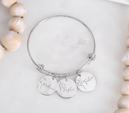 Personalized bracelet with birth flowers, gift for Mom, Gift for wife, Mother's Day bangle custom3