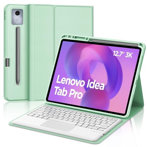 Occtingkind Hülle mit Tastatur & Touchpad für Lenovo Idea Tab Pro Tablet 12 7 (2025 TB373FU) & Motorola Moto Pad 60 Pro - Deutsche Tastatur Bluetooth Integrierter Stiftschlitz Mintgrün