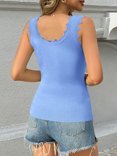Image of Saodimallsu Womens Ribbed Knit Tank Top Summer Sleeveless Square Neck Casual Basic Slimming Sweater Vest Tops