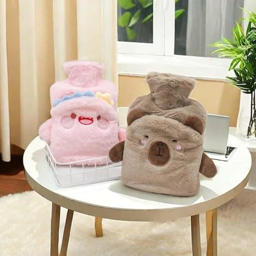 Image of Heating Water Bag For Pain Relief Hot Pack Portable Cartoon Cute Hot Water Bag with Soft Cover Heating Pad For Menstrual /Back Pain Period Cramps Therapy - 1L (PINK - Rabbit)