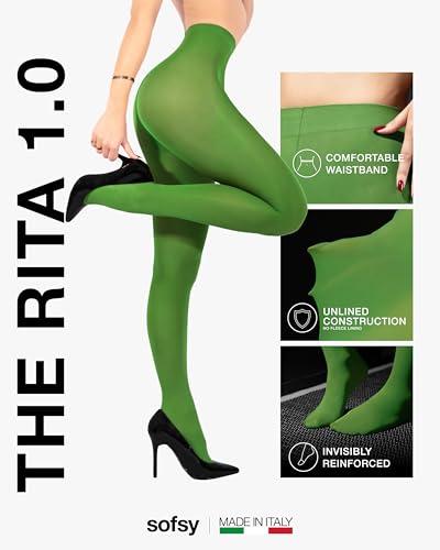 Image of sofsy 10-Year Hosiery Craftsmanship - Italian 40 Den Run Resistant Opaque Tights for Women | High-Waist, Reinforced Toe