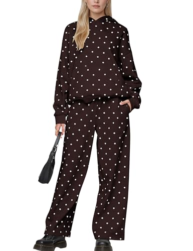 Lauweion Polka Dot Set for Womens Oversized Hoodies and Wide Leg Sweatpant