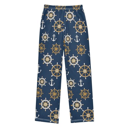 Pajama Pants Lounge Sleep PJ Bottoms Sleepwear Elastic Waist Drawstring S Yellow Rudder Anchor