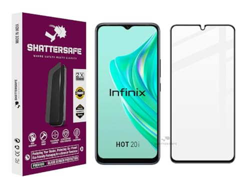 Image of Shattersafe Oleophobic Tempered Glass Screen Protector Compatible For Infinix Hot 20i [Pack of 1]. Edge To Edge Full Screen Protection With Easy Installation Kit & Case Friendly Fit.
