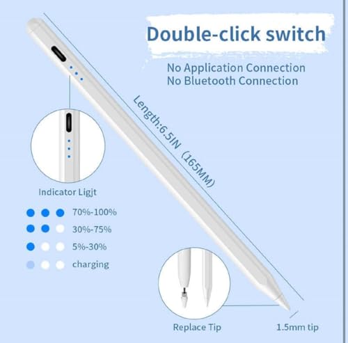 Image of Stylus Pen for Pad & Android Tablets, Fast Charging, High Precision Tip, Magnetic Design, USB-C Cable Included - Smooth Writing & Drawing Pencil (White) (Palm Rejection Not Supported)