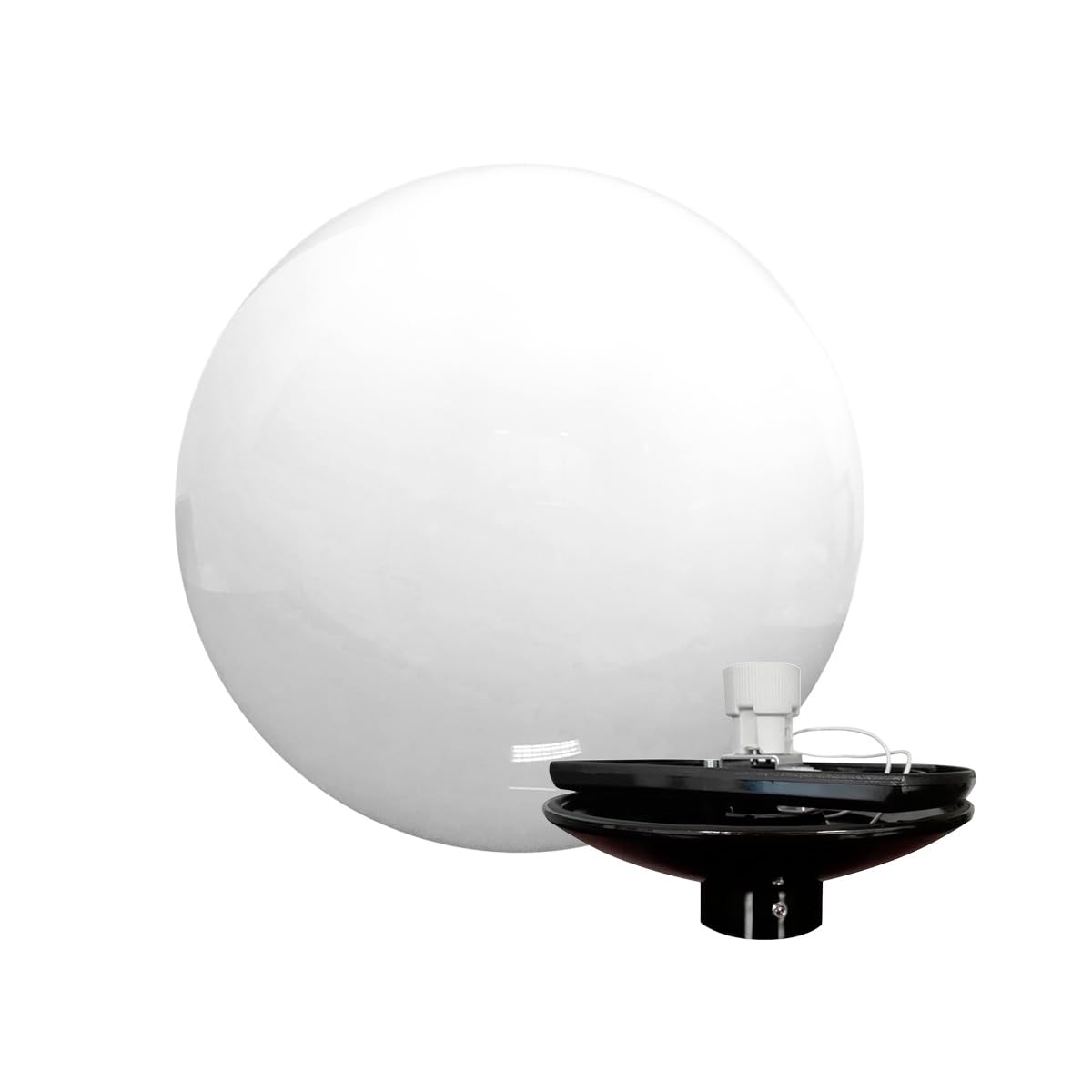 Kit de Iluminación Exterior – Bola Farola Exterior Policarbonato Blanco - Ø40 cm (Boca 17 cm) y Base de Policarbonato E27 Negro – Ideal para Jardines, Parques, Caminos y Espacios Públicos