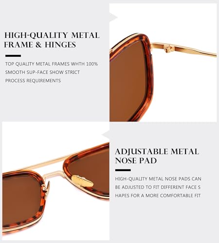 Image of Tony Stark Polarized Sunglasses for Men - Women Vintage Aviator Square Metal Frame Iron Man Edith Glasses