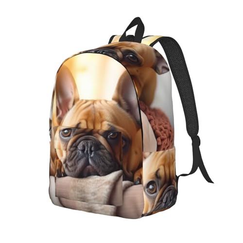 Mochila para laptop espaciosa de mujer con bulldog francés 2