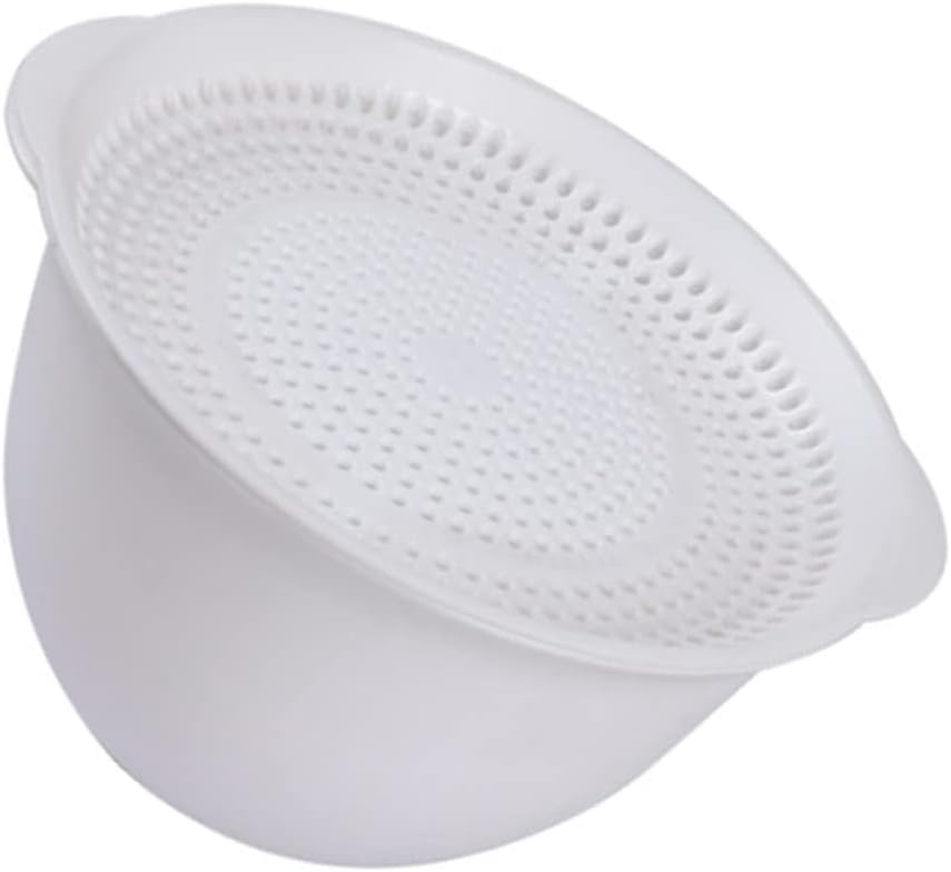 Microwavable Double Layer Drain Bowl for Fruit and Salad, White