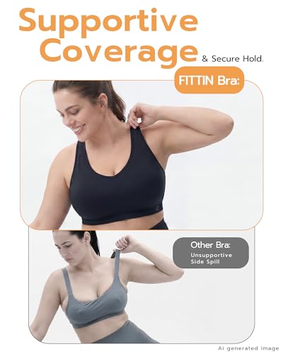 Image of FITTIN Supportive Sports Bras for Women: Padded Racerback for Yoga Workout | Full Coverage No Bounce Zero-Pressure Comfort Wide Strap Seamless for Pilates Gym - for C-DDD Cups Plus Size Large Bust Women