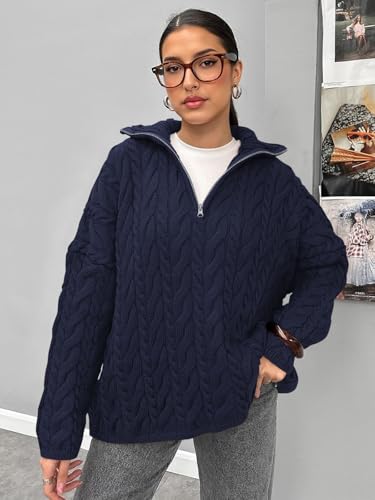 PRETTYGARDEN Womens Fall Sweaters 2025 Long Sleeve Quarter Zip Pullover Sweater Casual Loose V Neck Cable Knit Jumper Tops3