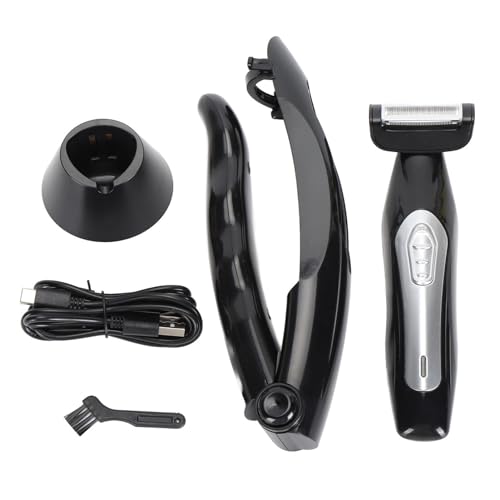 Back Shaver, Showerproof Body & Manscaping Trimmer for Men, Multifunctional Electric Back Hair with Detachable Handle & Charging Base for Wet and Dry Use